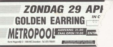 Golden Earring show ticket April 29, 1990 Zaandam - Metropool